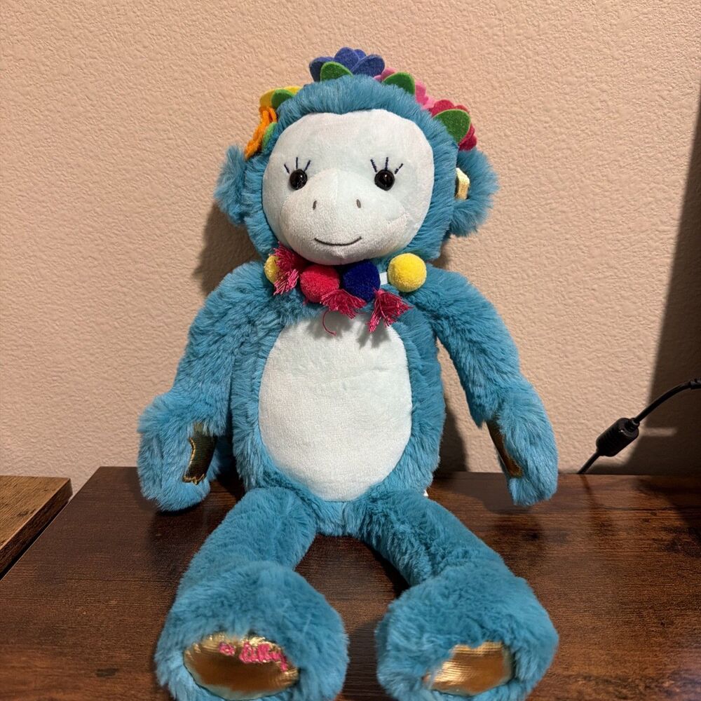 Lilly Pulitzer x Pottery Barn Kids Cheeky Monkey Plush Blue Turquoise 16” Rare